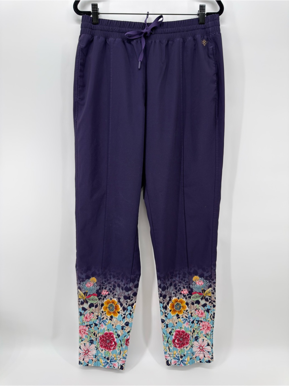 Johnny Was Floral Print Track Jogger Pants dark purple M